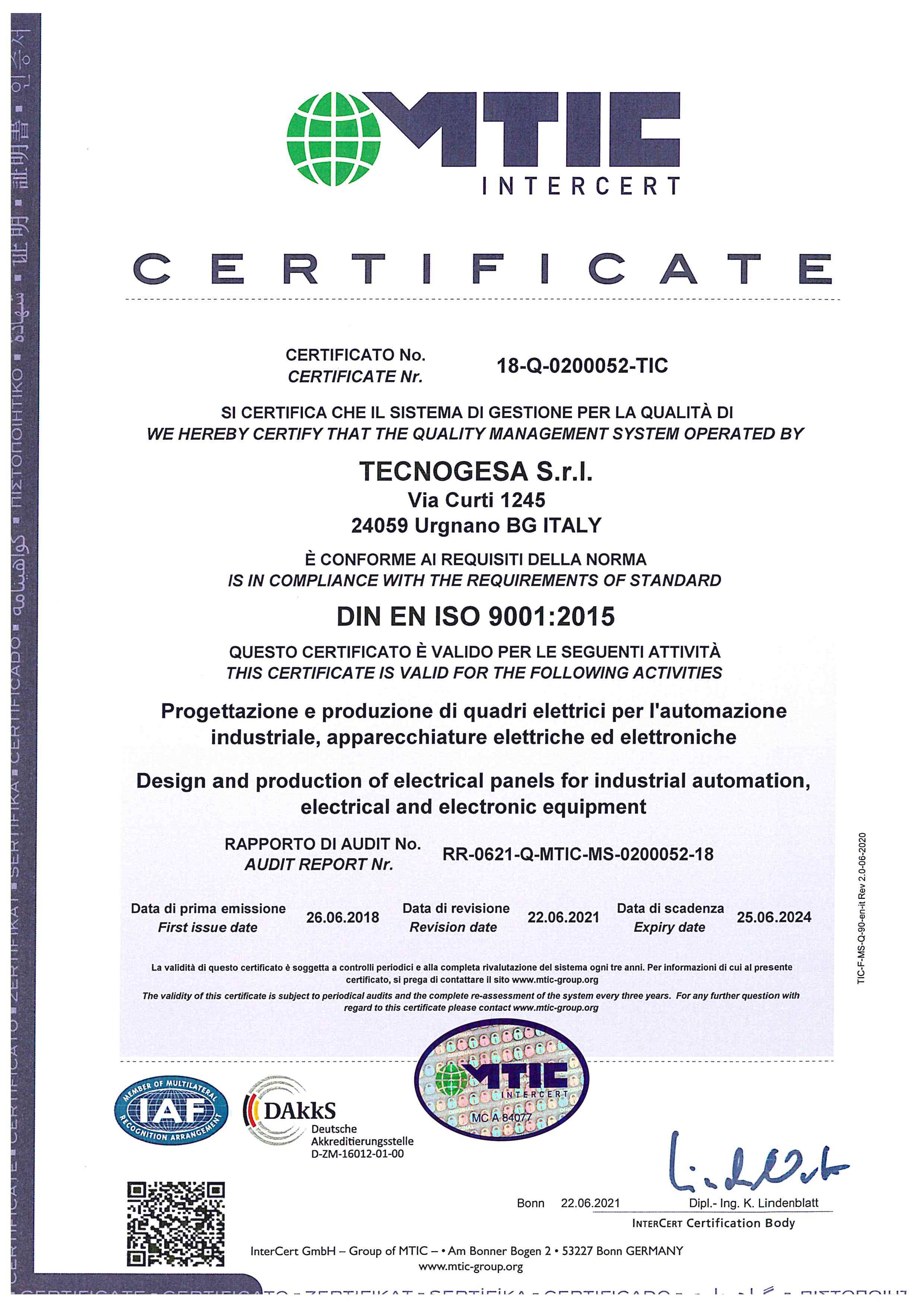 Certificato qualit? ISO 9001