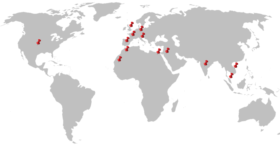 Impianti realizzati in tutto il mondo da Tecnogesa S.r.l., mappa del mondo.